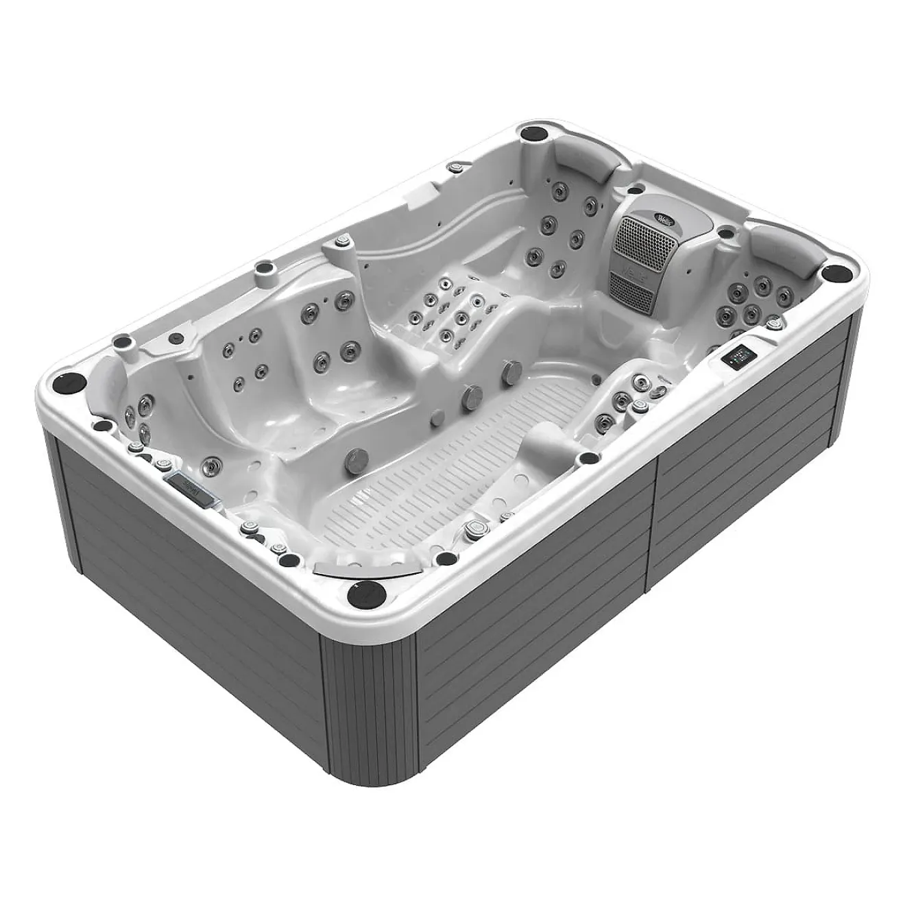 Whirlpool Wellis Olympus Peakline - 7 Sitze 2 Liegen - 354 × 230 × 98 cm. Ein Famielien Whirlpool mit Spassfaktor