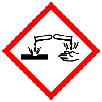 Achtung: Biozidprodukt kann Haut und Augen schwer schädigen und Metalle angreifen – Gefahrensymbol Ätzend